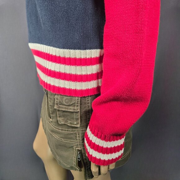 Vintage 90s Y2K Varsity Sweater Blokette Preppy Retro Size XL Blue Red Cotton - Picture 7 of 11